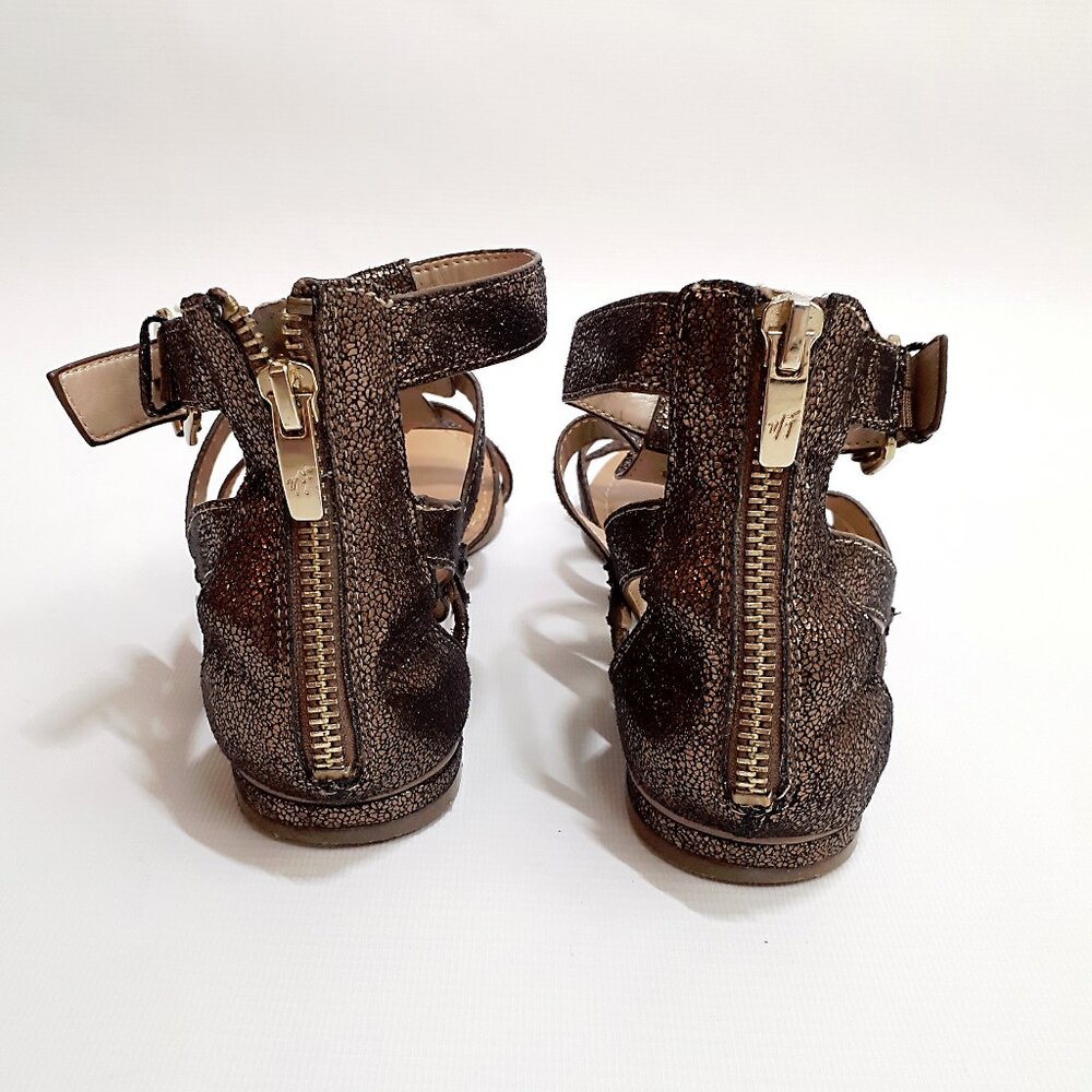 MARC FISHER Gladiator Sandals in Metallic Bronze Glitter with Gold Hardware - Picture 5 of 12